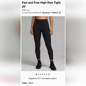 Lululemon fast and free black tight size 12